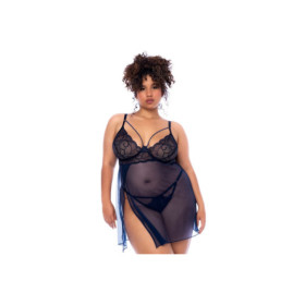 Nuisette grande taille bleu nuit et string 
